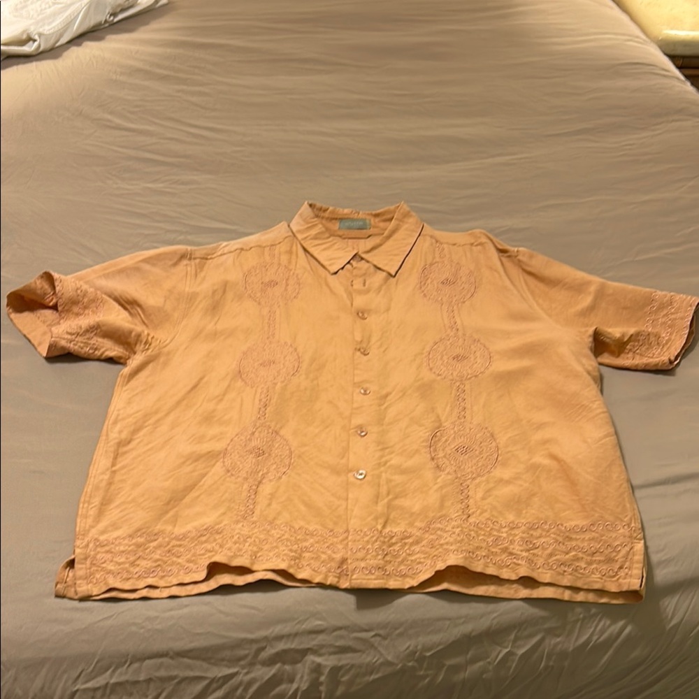 Orange and Pink Short Sleeve Collar Button Down Shirt